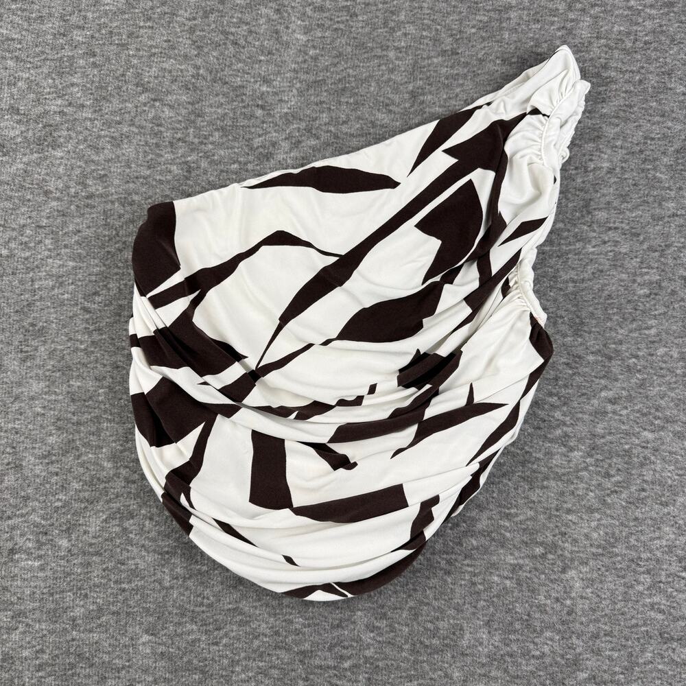 Express One-shoulder Crop Tank Brown White Abstract Print Ruched Women’s Small